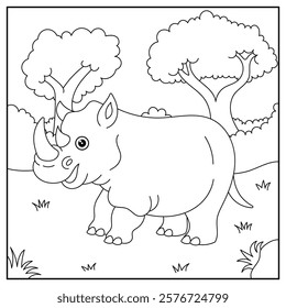 Rhino Coloring Page Vector Illustration