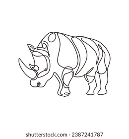 Rhino in continuous one line drawing. Vector illustration isolated. Minimalist design handdrawn.
