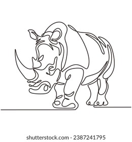 Rhino in continuous one line drawing. Vector illustration isolated. Minimalist design handdrawn.