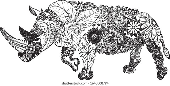 Rhino. created from patterns, flowers.