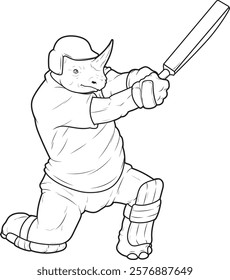 Rhino Cricket Cricket bat Animal Vector Graphic Art Illustration