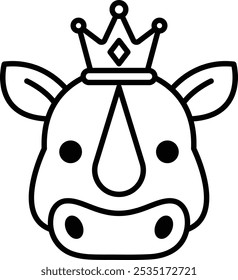 A rhino with a crown on its head. The rhino is wearing a crown and has a regal appearance