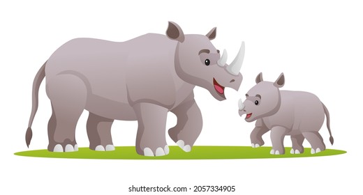 Rhino with cute cub cartoon illustration