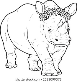 Rhino Daisy Flower Animal Vetor Ilustração de arte gráfica