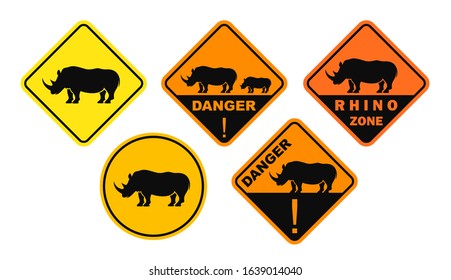 Rhino Danger Sign Isolated Rhino On Stock Vector (Royalty Free