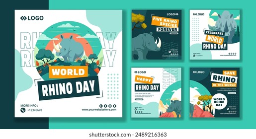 Rhino Day Social Media Post Flat Cartoon Hand Drawn Templates Background Illustration
