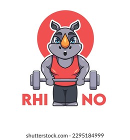 Rhino doing weightlifting exercise. Rhino cartoon character illustration. rhino mascot logo.