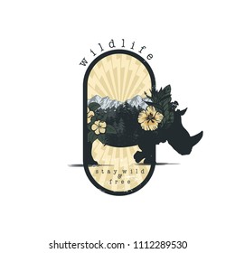 rhino in Double exposure vector for your design, wildlife concept.