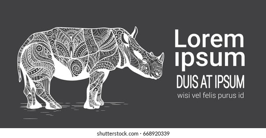 Rhino Drawing Zentangle Animal With Copy Space Vector Illustration