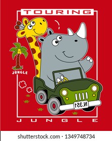 rhino driving car, vector design illustration