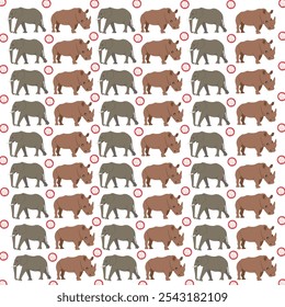  rhino, elephant with fruit as a pattern background