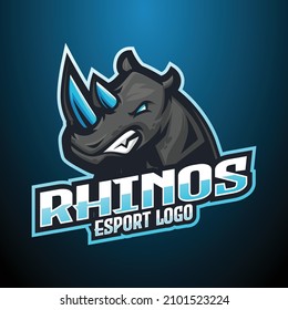 Rhino E-Sport Logo, Mascot, and Emblem Template Isolated Vector. Illustrator Logo. Suitable for Game Streamer and E-Sport Team.