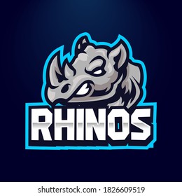 Rhino e-sport team emblem logo design illustration 