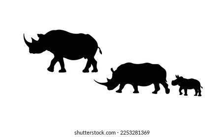 Rhino family silhouette vector illustration Rhino walking for logo. Rhino Vector