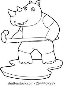 Rhino Field hockey Hockey stick Animal Vector Graphic Art Illustration