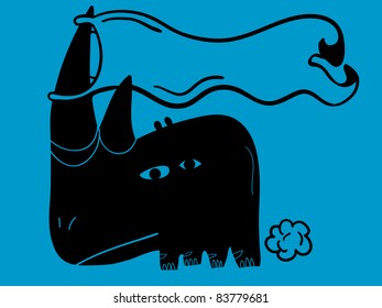 rhino with flag in horn