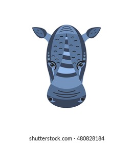 Rhino flat portrait. Rhino isolated head. Geometric animal face.