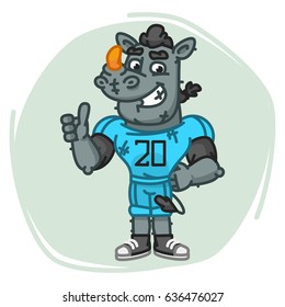 Rhino Football Player Shows Thumbs Up. Vector Illustration. Mascot Character.