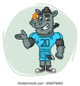 Rhino Football Player Shows. Vector Illustration. Mascot Character.