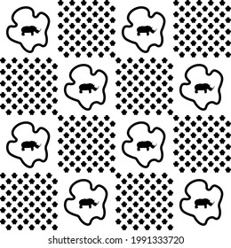 Rhino and footprints pattern on white background, Abstract Vector Wallpaper, Seamless pattern background.