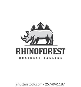 rhino forest vector logo design