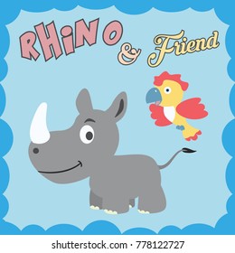 rhino and friend, vector cartoon