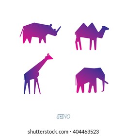 Rhino, giraffe, elephant and camel vector logo template set