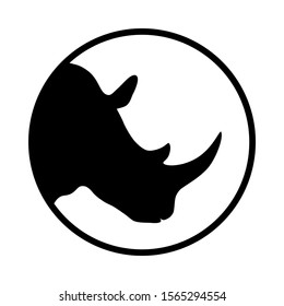 Rhino graphic icon. Head rhinoceros sign in the circle Isolated on white background. Wildlife symbol. Vector illustration