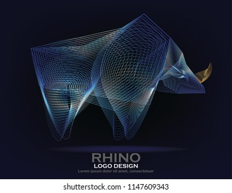 Rhino graphic logo design with electric blue lines.