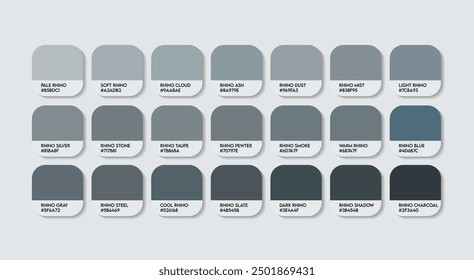 Rhino Gray Color Palette, Rhino Gray Color Guide Palette with Color Names. Catalog Samples of Metal colors with RGB HEX codes. cladding sheet ash colour, Fashion Trend Cement Color shade Palette