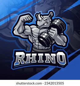 Rhino gym esport mascot logo design