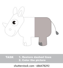 Rhino. Half Tracing. Dot to dot educational game for kids.