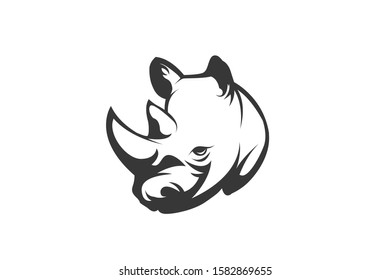RHINO HEAD BLACK WHITE  VECTOR LOGO