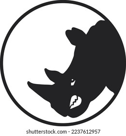 Rhino Head with circle. minimalistic flat rhino head logo