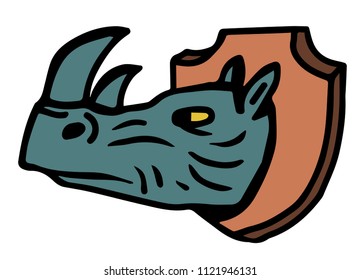 rhino head dissected in a frame