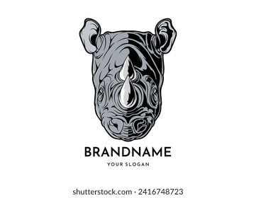 Logo de la cara del rinoceronte, aislado en fondo blanco, emblema del equipo animal, elementos de diseño, ilustración del vector