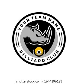 Rhino head logo for the Billiard team logo. vector illustration. with a combination of circle badges.