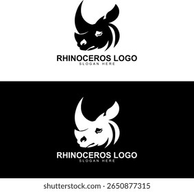 Rhino Head Logo Design Monochrome Vector