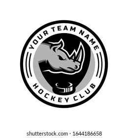 Rhino head logo for the Hockey team logo. vector illustration. with a combination of circle badges.