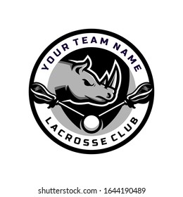 Rhino head logo for the Lacrosse team logo. vector illustration. with a combination of circle badges.