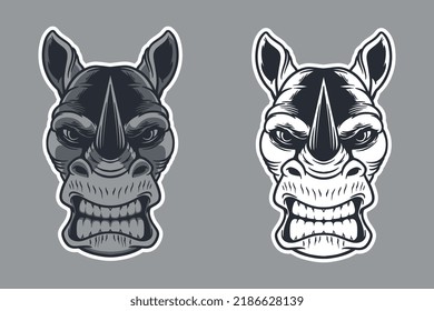 rhino head mascot vector illustration cartoon style