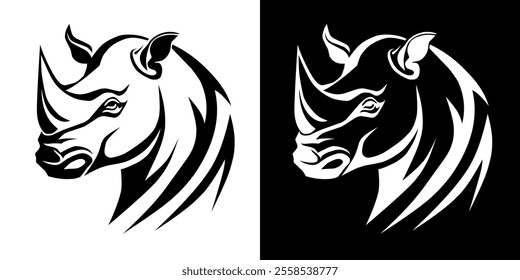 Rhino head monogram logo vector, with bold lines and tribal tattoo inspiration.