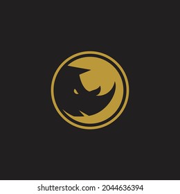 Rhino head security save protection gold circle logo template vector icon illustration