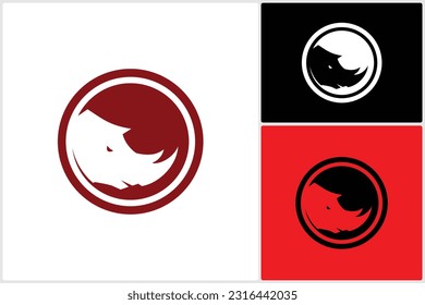 Rhino Head Security Save Protection Red Circle Logo Template Vector Icon Design Illustration