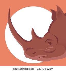 Rhino head side view. Big horn. The herbivore of Africa. Wild animal in the savannah. Endangered Species and Wildlife Conservation. Vector illustration