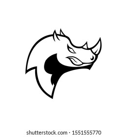 Rhino head silhouette for logo, mascot, t shirt design isolated on white background vector illustration