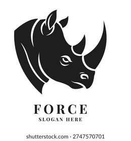 Rhino head silhouette vector illustration for logo design conveying attributes of power and strength