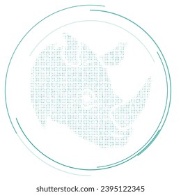 The rhino head symbol filled with teal dots. Pointillism style. Vector illustration on white background
