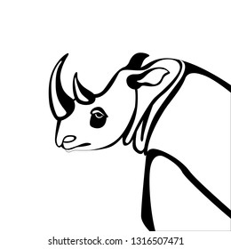rhino head,  vector illustration, lining draw, profile view