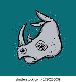 Vector de la cabeza del rinoceronte con efecto de pezón. Ilustración de carácter animal. Logo animal, diseño de emblema. Rinocerontes con majestuoso cuerno